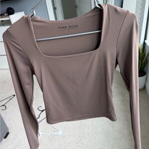 Pink Rose Mauve-Taupe Square Neck Long Sleeve Top